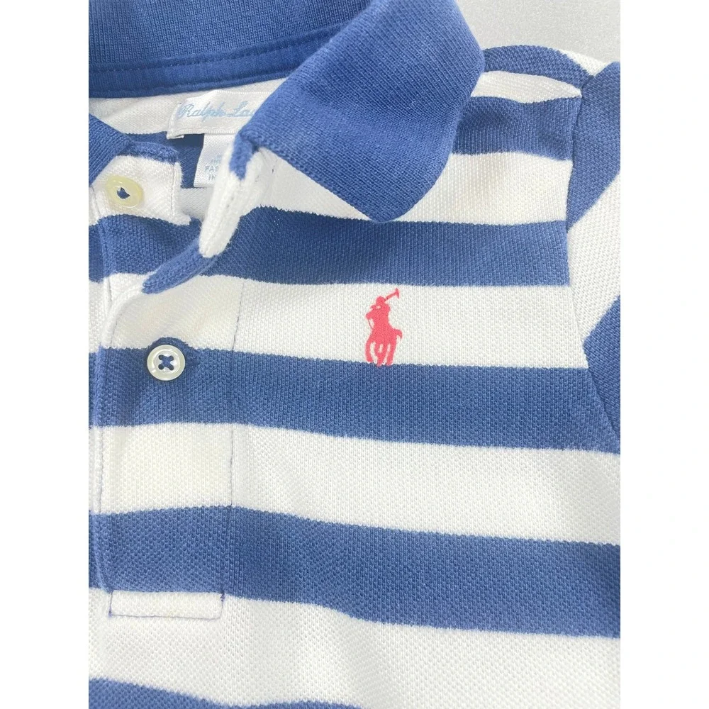 Ralph Lauren Baby Boy Cotton Piqué Polo Coverall Blue Stripe 18M